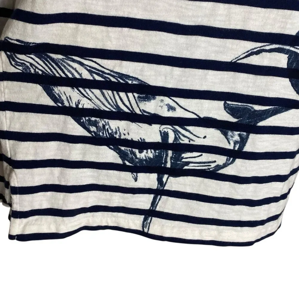 J Crew Shirt Womens XXS Nautical Striped L/S Coastal Whale Wildlife Society